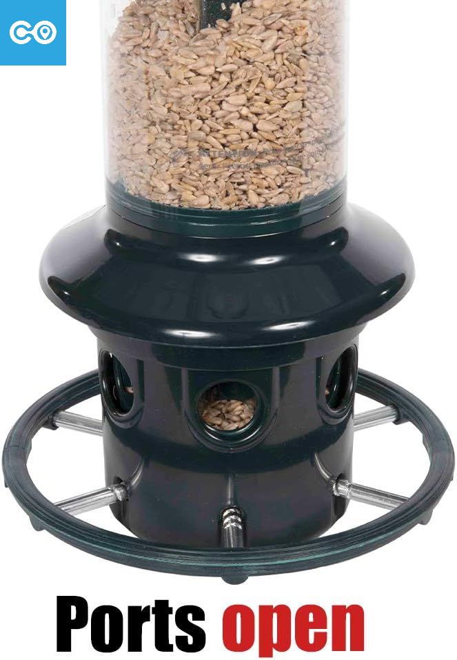 Squirrel Buster Plus Squirrel-Proof Bird Feeder w/Cardinal Ring and 6 Feeding Ports  5.1-Pound Seed Capacity  Green and Squirrel Buster Pole Adaptor  Black  1-inch External Diameter