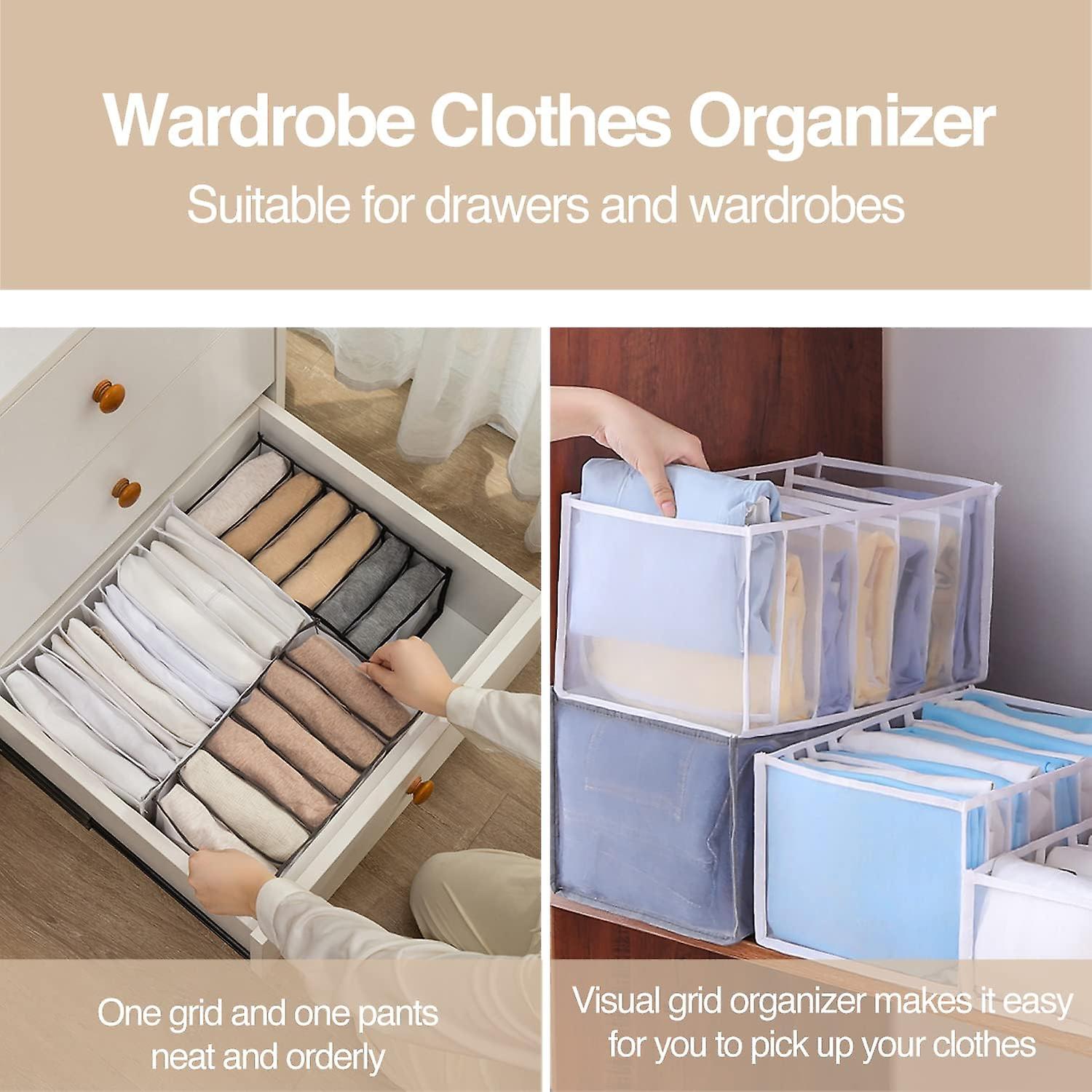 Wardrobe Clothes Organizer， 7 Grids Washable Portable  Mesh Separation Storage Box Foldable Closet Drawer Organizer For Underwear， Socks， Scarves， ，t-