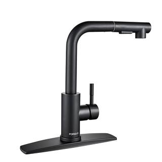 FORIOUS Single-Handle Kitchen Sink Faucet with Pull Down Sprayer Kitchen Faucet in Black HH0025B