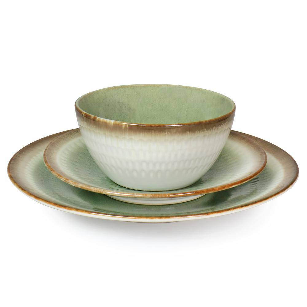 GIBSON elite Moonstruck 16-Piece Green Ceramic Dinnerware Set 985116140M