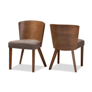 Baxton Studio Sparrow Gray Fabric Upholstered and Medium Brown Wood Dining Chairs (Set of 2) 2PC-4644-HD