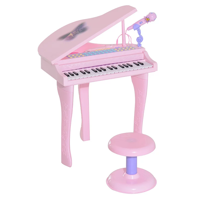 Qaba 37 Key Kids Piano Toy Keyboard Piano Musical Electronic Instrument Grand Piano with Microphone Biuld in MP3 Songs and Stool for 3 9 Years Children Black