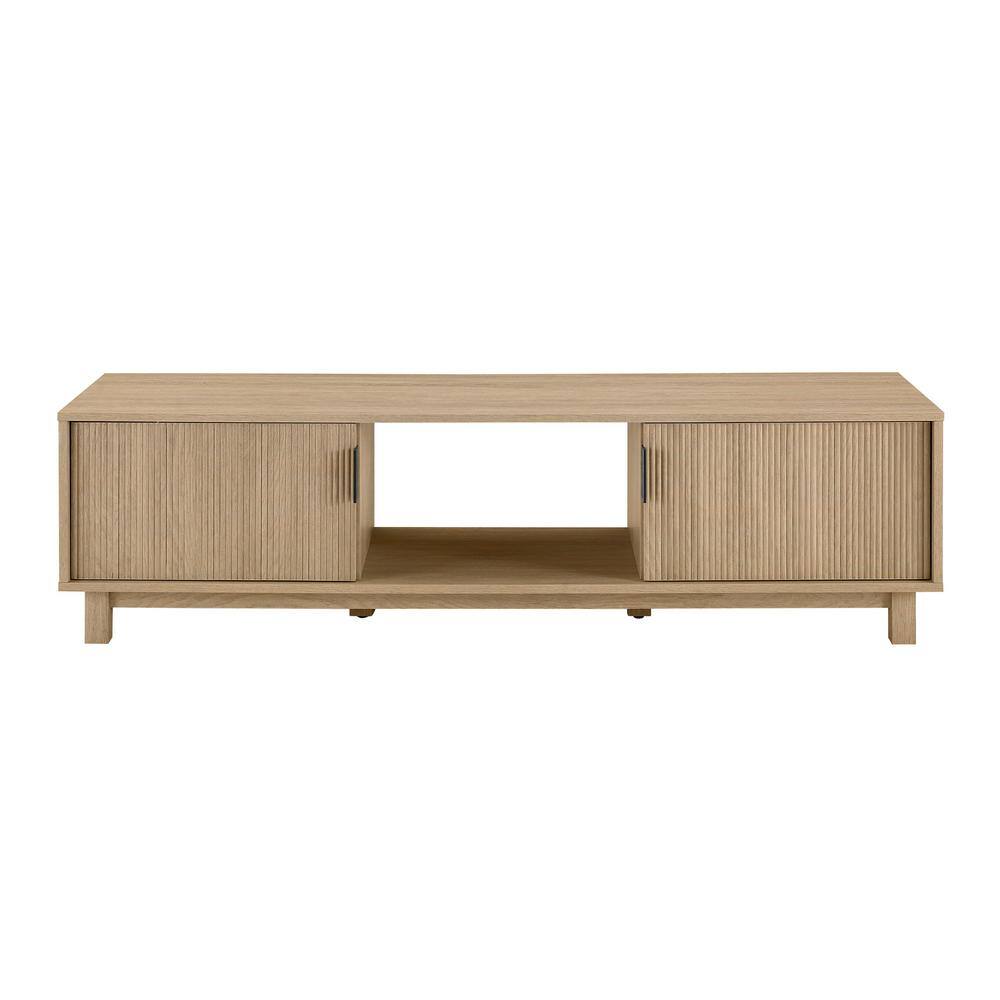 Welwick Designs 58 in. Coastal Oak Wood Mid-Century Modern TV Stand with 2 Reeded Doors Fits TVs up to 65 in. HD9723