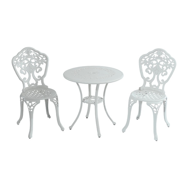 Clihome 3Piece Outdoor Cast Aluminum Bistro Set with Umbrella Hole