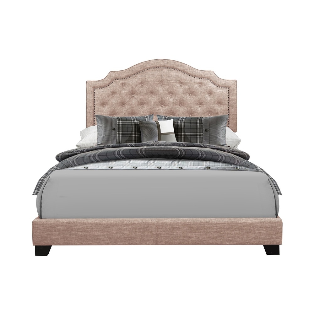 Verine Beige Fabric Upholstered Tufted Bed