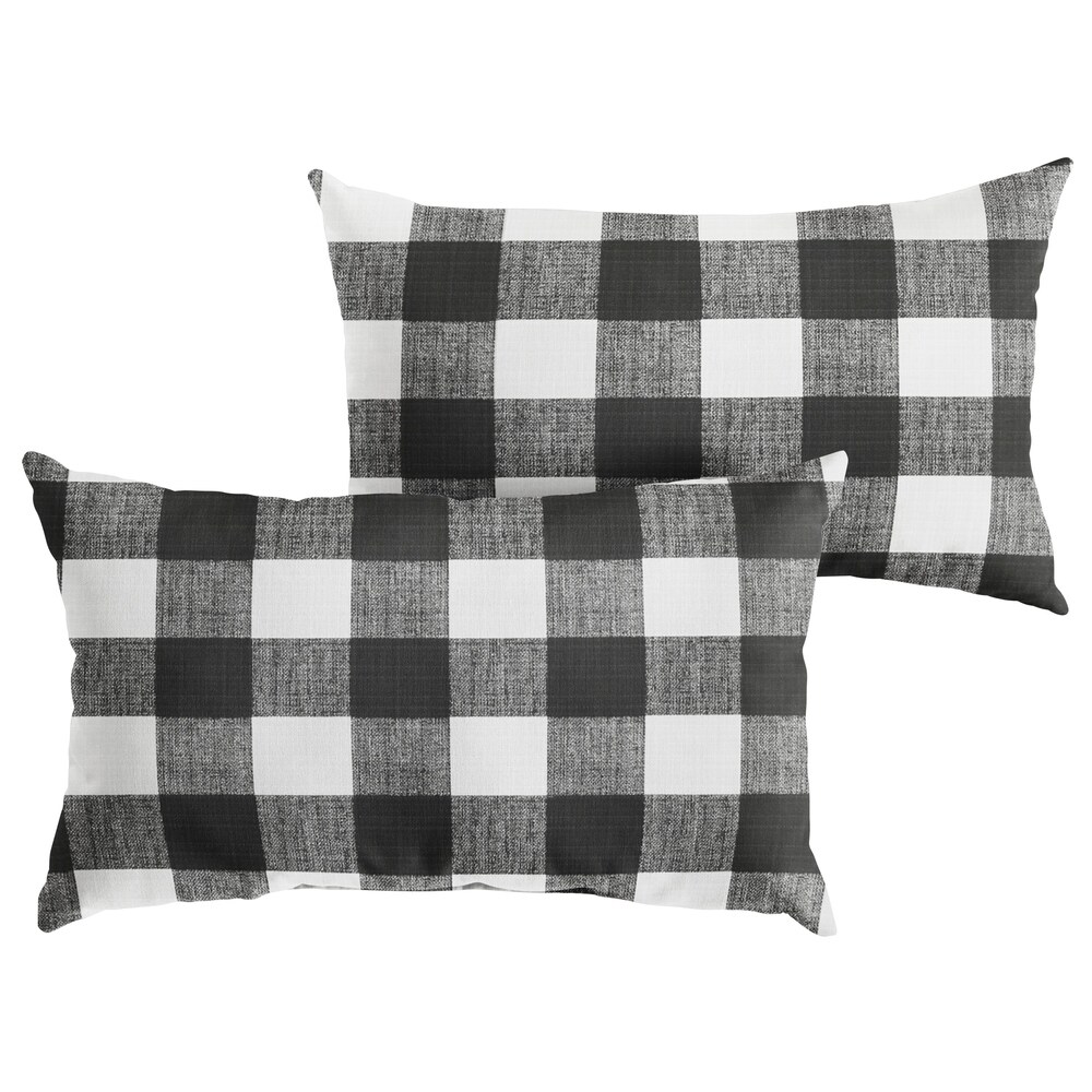 Humble + Haute Black Buffalo Plaid Indoor/ Outdoor XL Lumbar Pillow  Set of 2   16 in h x 26 in w