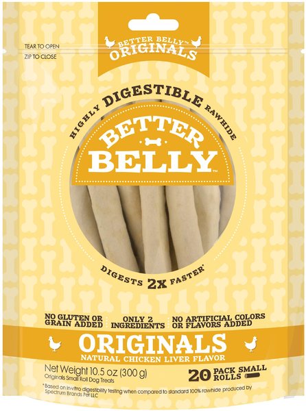 Better Belly Chicken Liver Flavor Rawhide Roll Dog Treats， Small