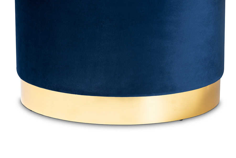 Marisa Glam and Luxe Navy Blue Velvet Fabric Upholstered Gold Storage Ottoman   Modern   Footstools And Ottomans   by Fratantoni Lifestyles  Houzz