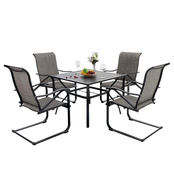 5Pieces Patio Dining Set，Including 1 Steel Frame Table with Umbrella Hole and 4 C spring Patio Chair