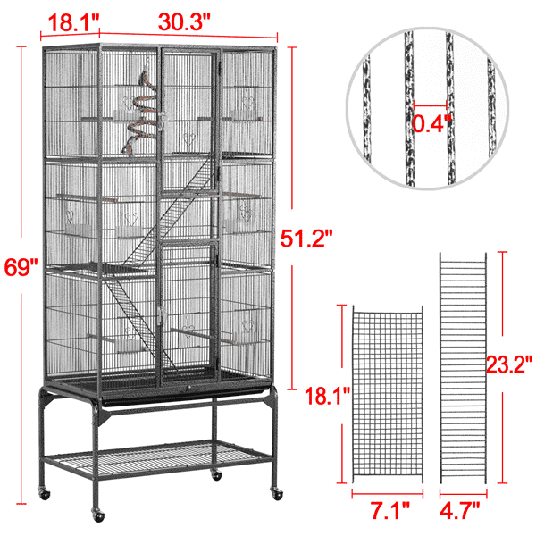 Extra Large Metal Rolling Pet or Bird Cage with Detachable Stand