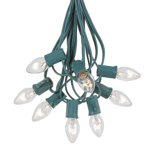 25 Foot C7 Christmas Light Set，Hanging Patio String Lights，Green Wire