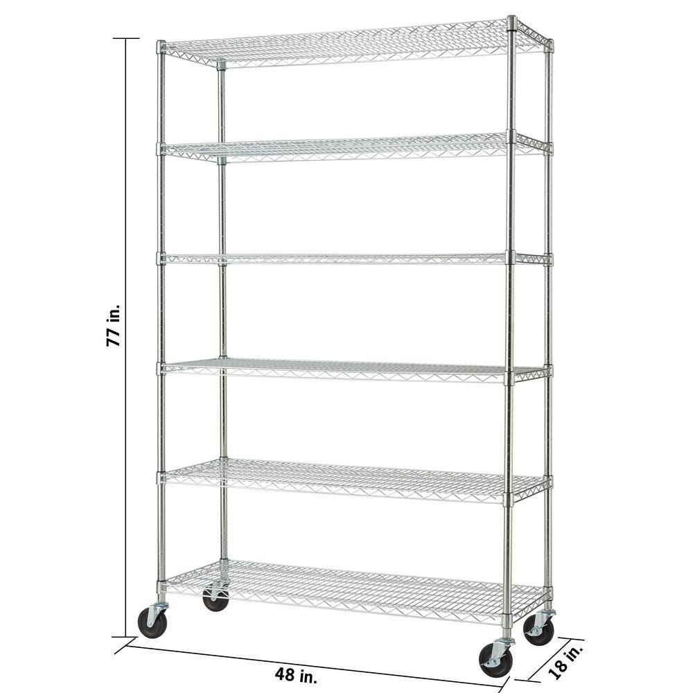 TRINITY EcoStorage Chrome 6-Tier Rolling Steel Wire Shelving Unit (48 in. W x 77 in. H x 18 in. D) TBFZ-0932