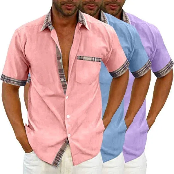 Men's Casual Plaid Collar Button Summer Shirt