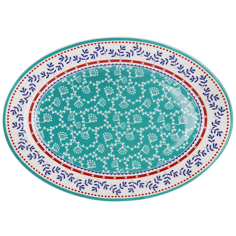 Gibson Home Village Vines 14 Inch Fine Ceramic Oval Platter