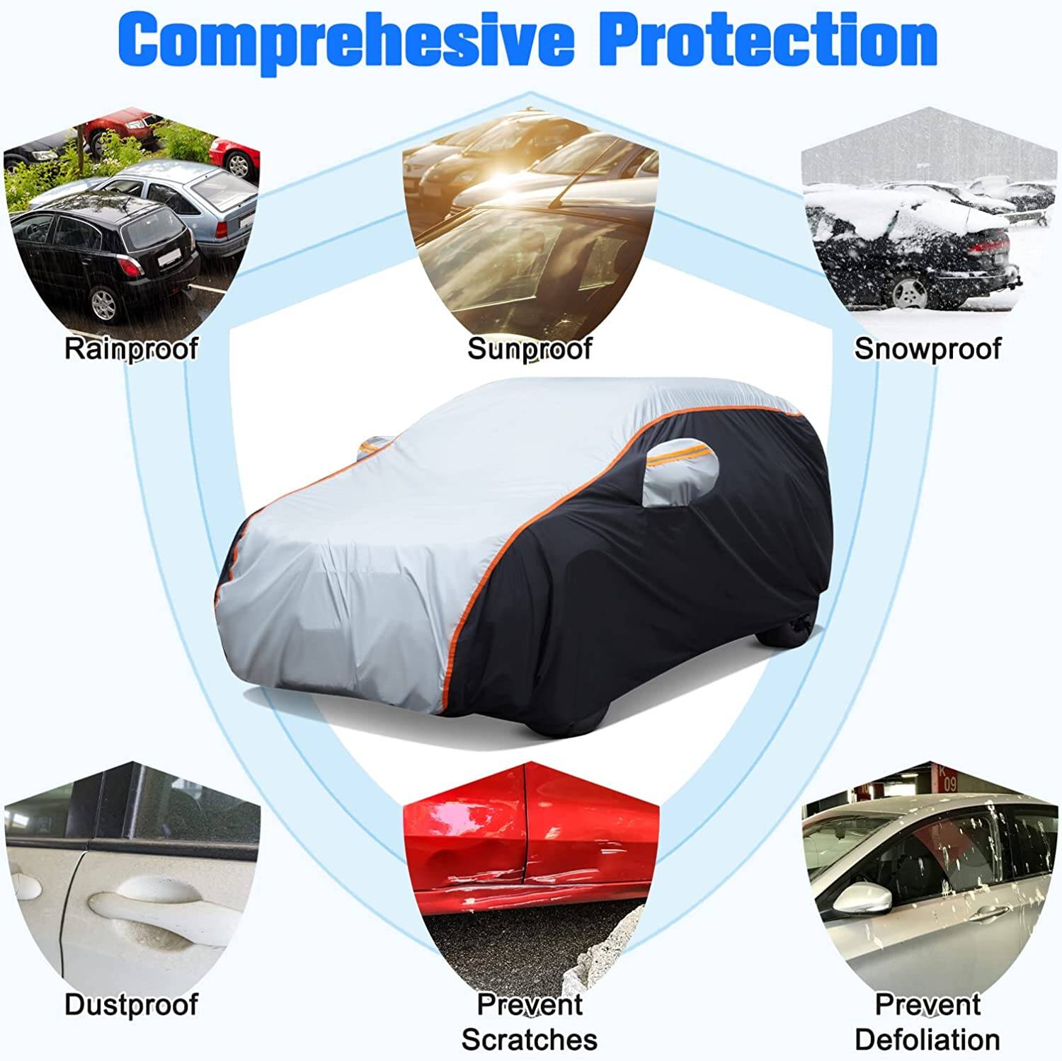 Car Cover UV Protection Waterproof Car Cover All Weather Windproof Outdoor Full car Cover， Universal Fit for SUV Medium Size