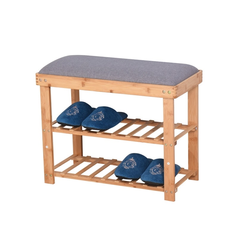 Entryway 3 tier Bamboo Bench Living Room Storage Shoe Rack