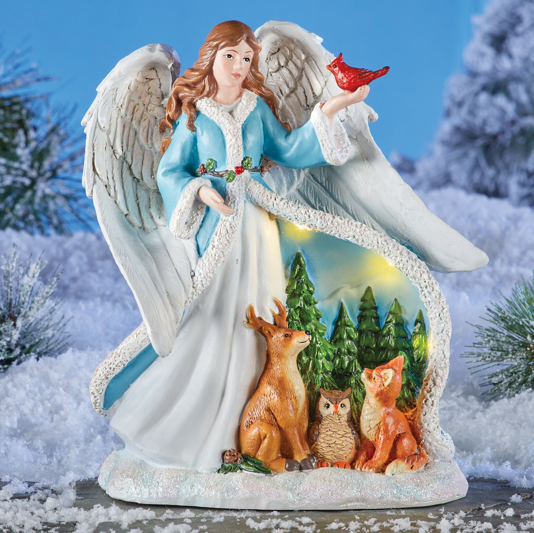 Collections Etc Solar Powered Angel with Animals Garden Statue