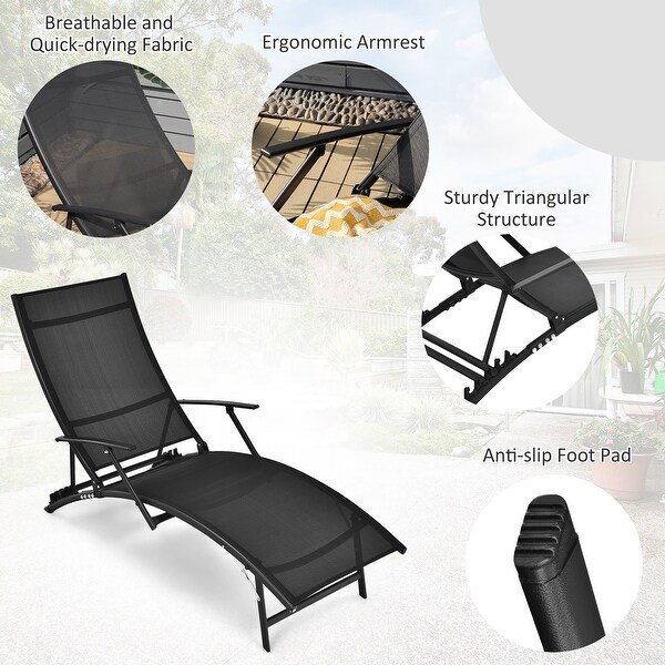 2PCS Patio Folding Lounge Chair Chaise Recliner Adjustable Stackable