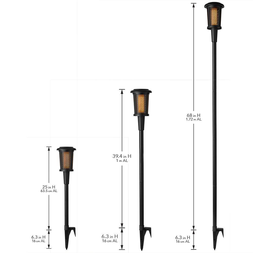 Hampton Bay Ambrose Solar 6 Lumens Matte Black Integrated LED Flicker Flame Torch Path Light with Adjustable Height (2-Pack) 93121