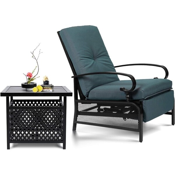 SUNCROWN Outdoor Patio Adjustable Cushioned Recliner Lounge Chair Set with Coffee Square Side Table