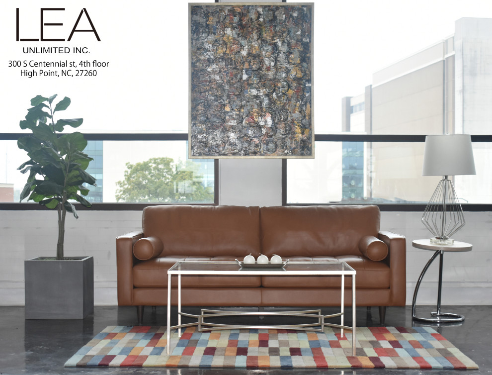 Lea Unlimited Amara Traditional Leather  ampWood Loveseat in Cognac Brown   Midcentury   Loveseats   by Lea Unlimited Inc.  Houzz