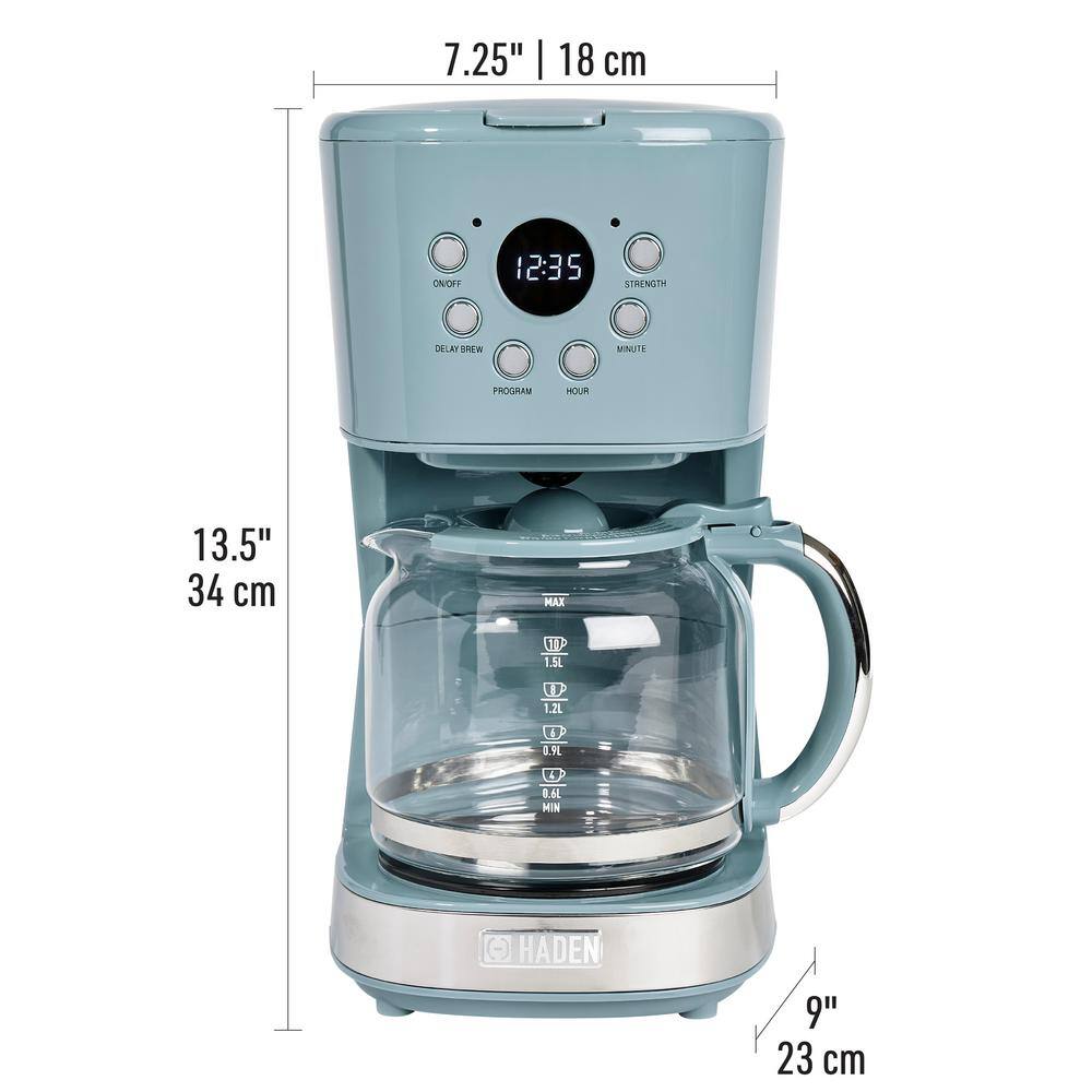 HADEN Brighton 12-Cup Sky Blue Retro Style Coffee Maker Programmable with Strength Control and Timer 75078