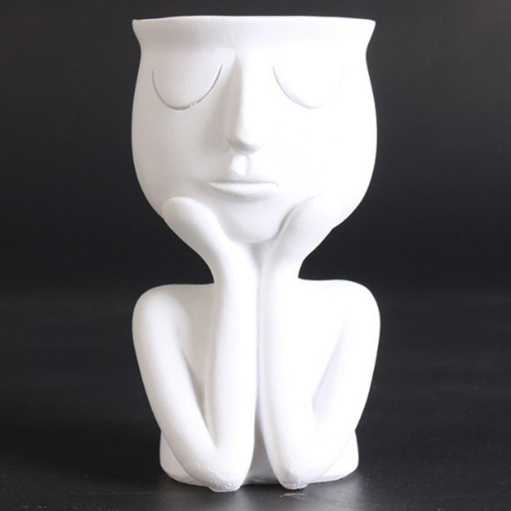 White Resin Human Portrait Sculpture Flower Pot Indoor Succulent Planter Vase