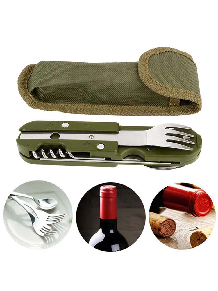 Outdoor Foldable Tableware Spoon Multi-function Hiking Camp Utensil Reusable Picnic Gear Stainless Steel Travel Dinnerware Set