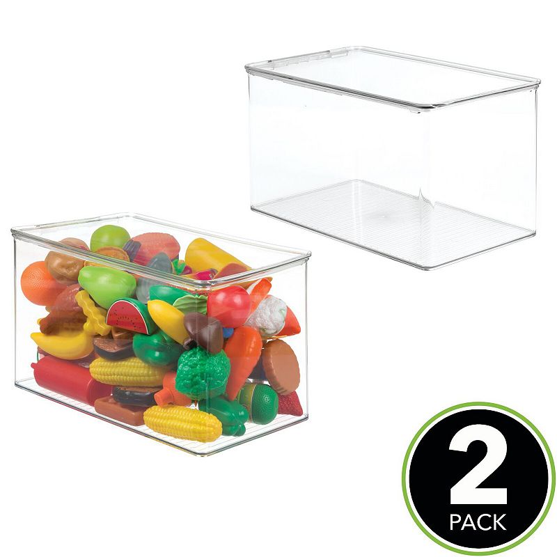 mDesign Plastic Stackable Toy Storage Container Box， Hinge Lid， 2 Pack