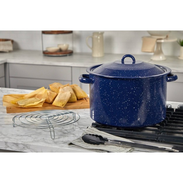 Imusa 21qt Enamel On Steel Steamer Pot With Steaming Rack Blue