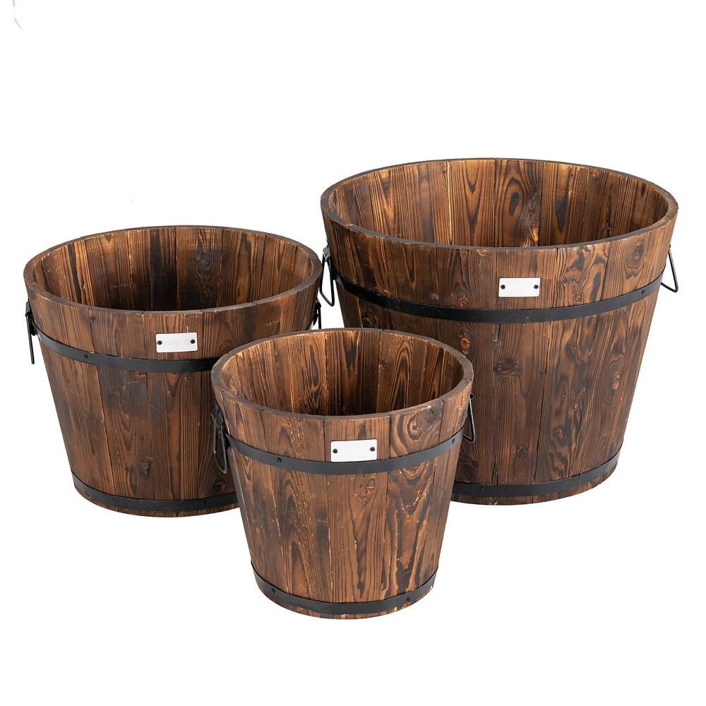 3 Pieces Barrel Planter 3 Sizes Wood Bucket Raised Beds for Plants