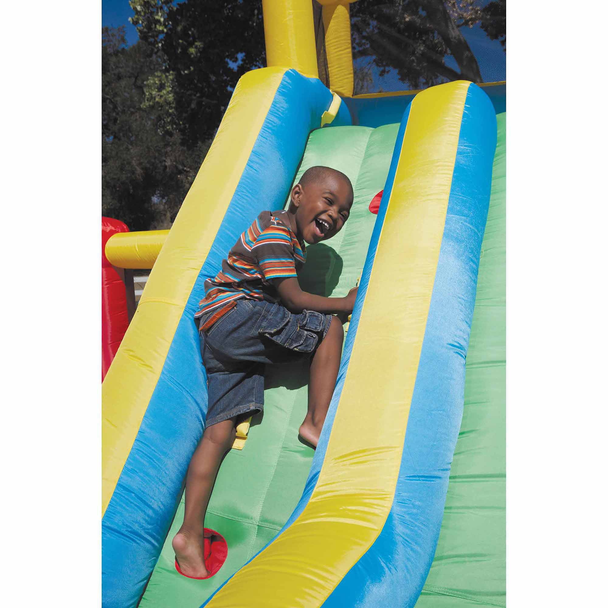 Little Tikes Giant Slide Bouncer Inflatable Bounce House with Blower and Climbing Wall, Fits up to 3 Kids, Multicolor, Outdoor Backyard Toy for Boys Girls Ages 3 4 5+ to 8 Year Old