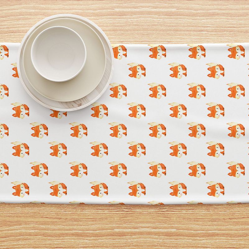 Table Runner， 100% Cotton， 16x72， Hand Drawn Foxes