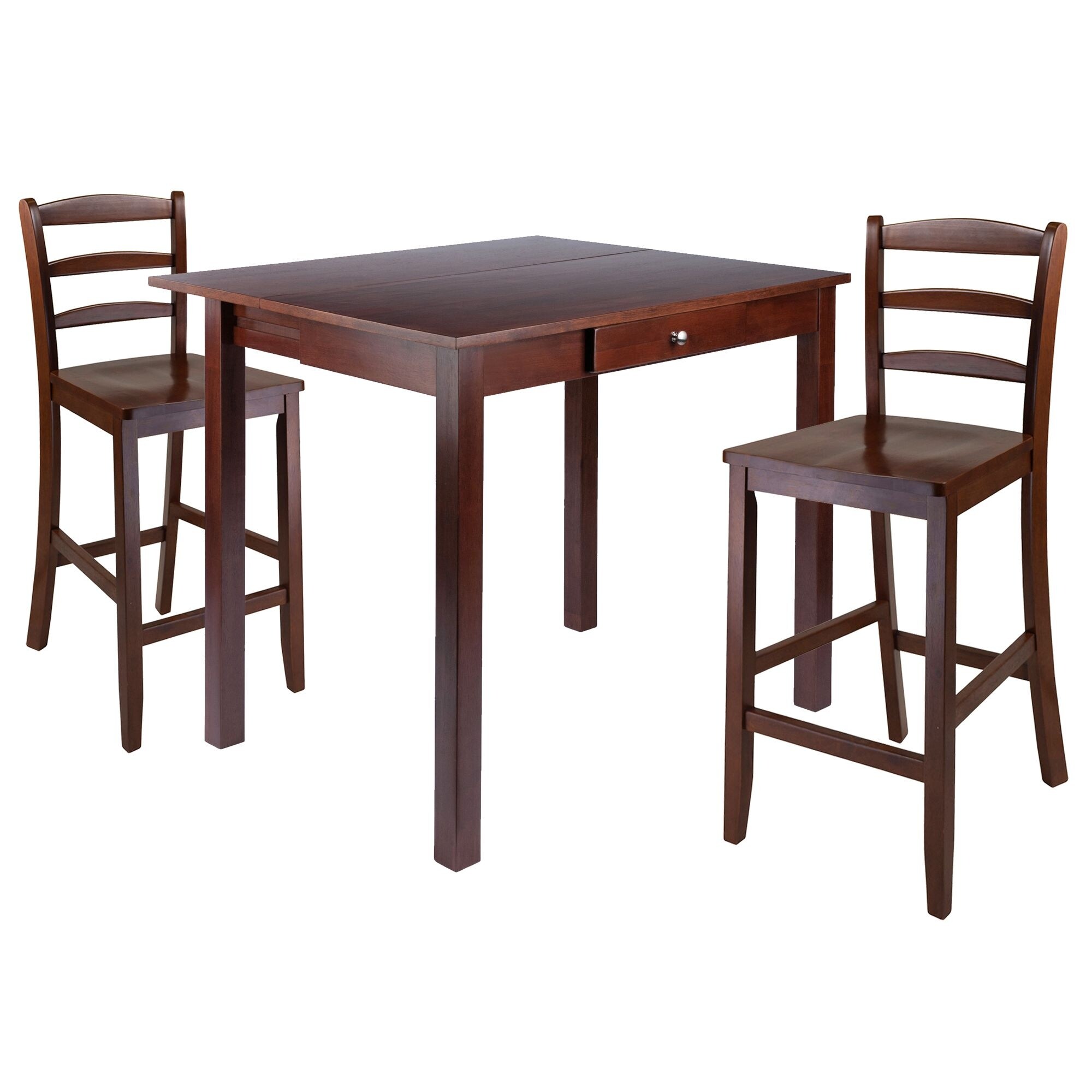 3pc Brown Extendable High Table Dining Set with Ladder Back Stools 40