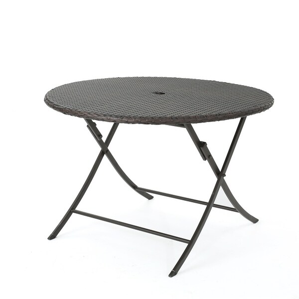 Riad Outdoor Wicker Round Foldable Dining Table with Unbrella Holeby Christopher Knight Home