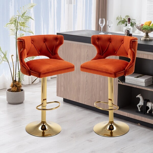 Modern 2PCS Bar Stools With Back and Footrest Counter Height