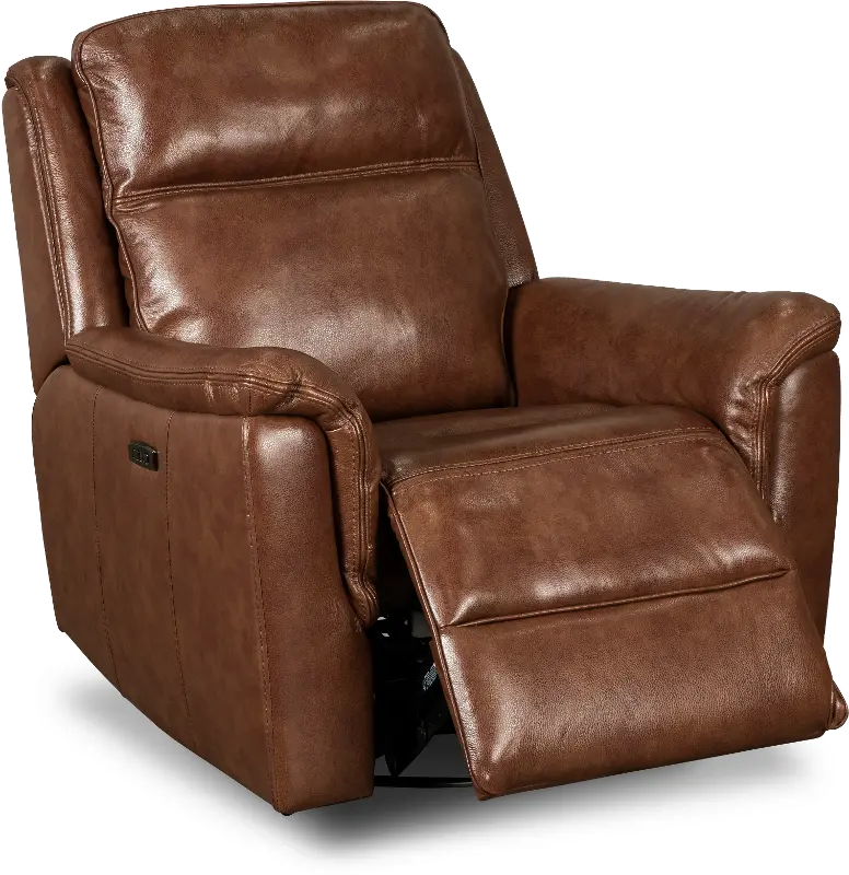 Kobe Brown Leather-Match Gliding Swivel Power Recliner