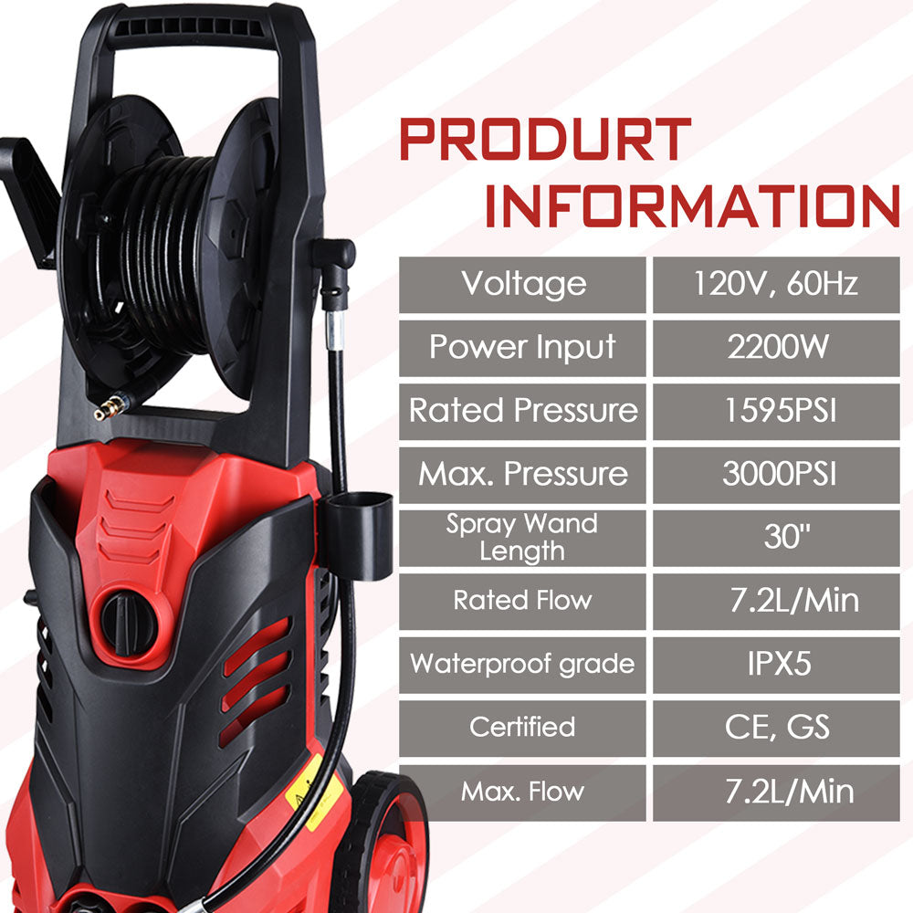 Yescom Electric Pressure Washer 3000PSI Water Cleaner Garage Car Driveway 1.9GPM 5 Nozzles Sprayer