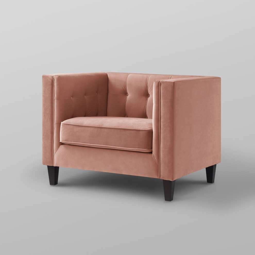 Branwen Velvet Button Tufted Square Tapered Leg Club Chair   Contemporary   Armchairs And Accent Chairs   by Inspired Home  Houzz