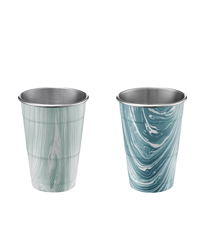 Cambridge 18oz Blue Marble Stainless Steel All Purpose Cups - Set of 2