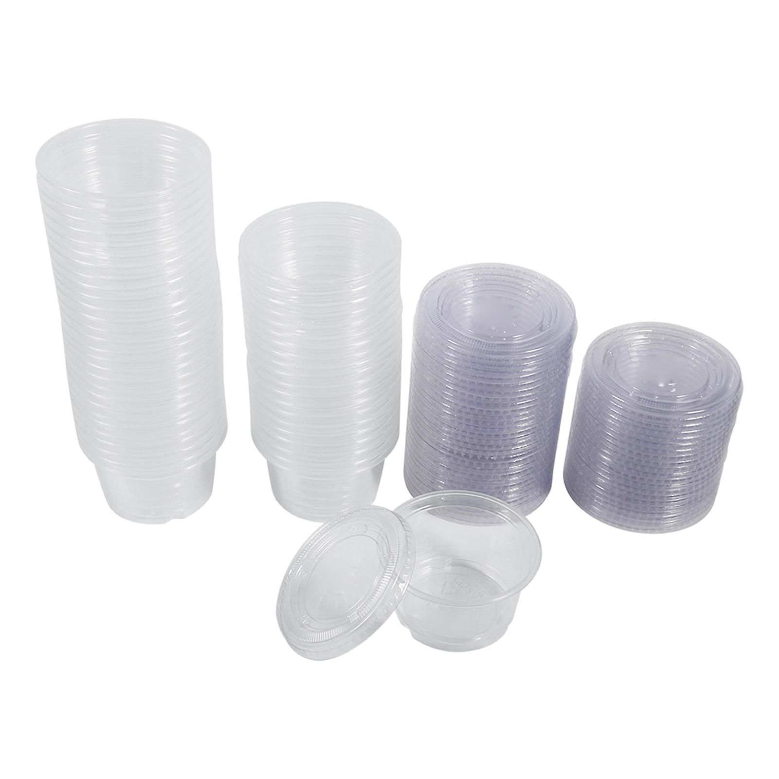 50pcs Disposable Plastic Clear Sauce Chutney Cups Boxes With Lid Food Takeaway Hot (4oz)