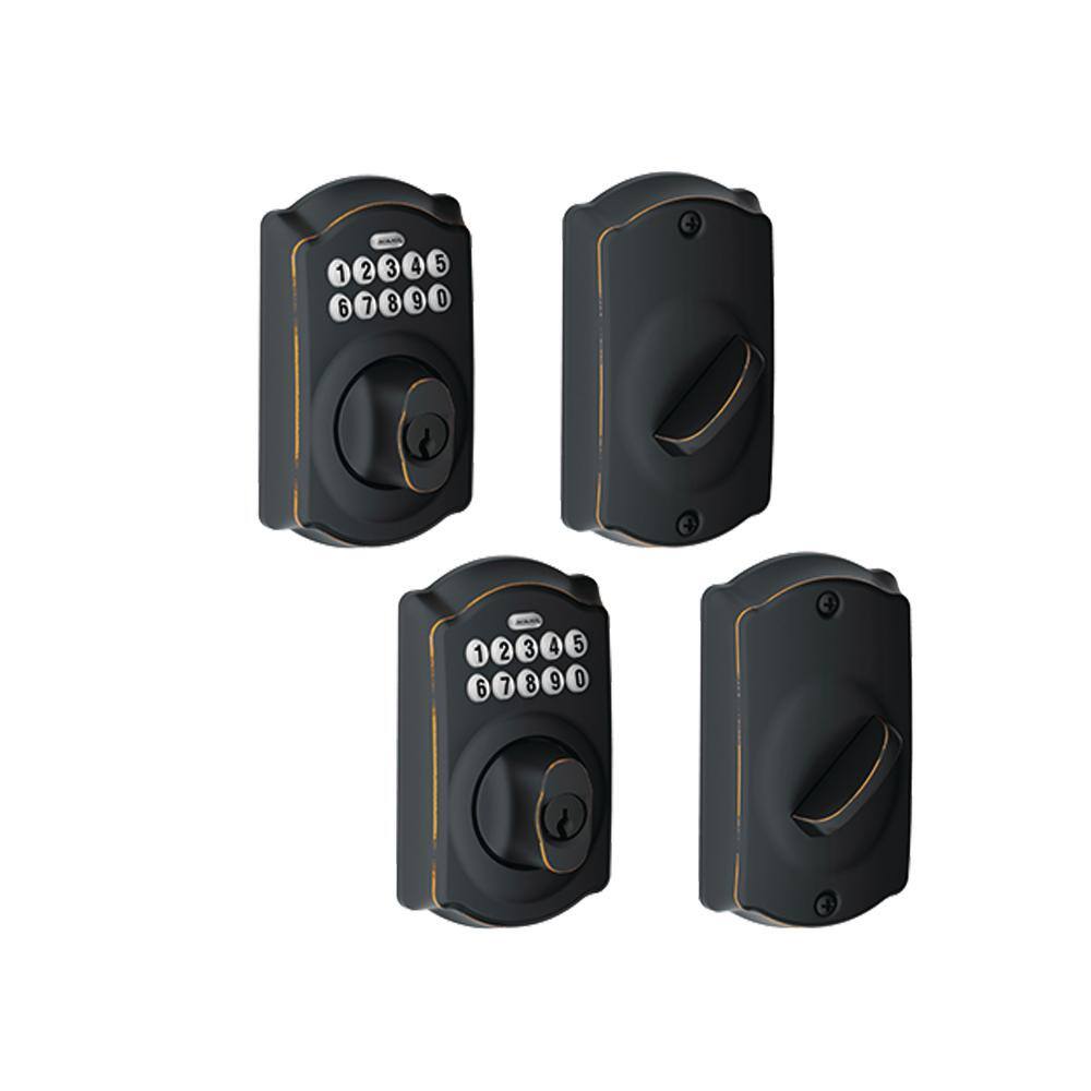 Schlage Camelot Aged Bronze Keypad Electronic Deadbolt (2-Pack) BE365 CAM 716 2P