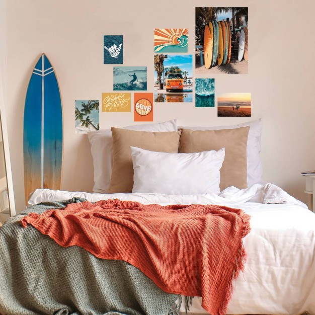 Retro Surf Gallery Poster Kit Giant Peel And Stick Wall Decal Blue orange yellow Roommates