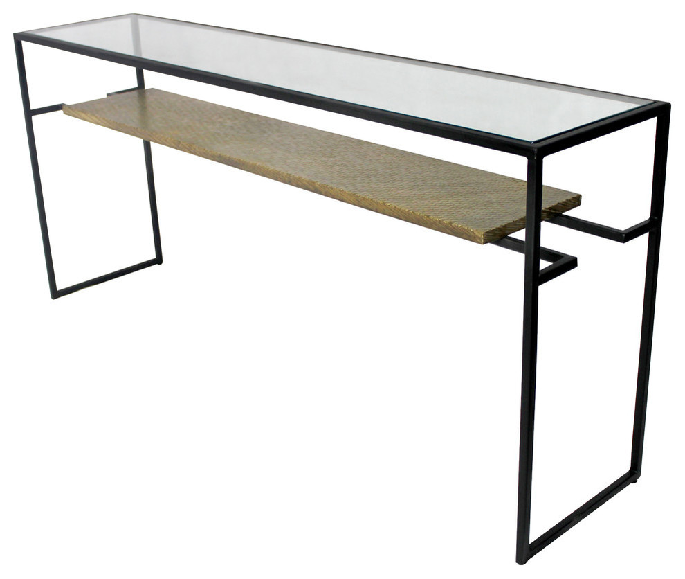 Orlando Cooper Table With Glass Top and Bronze Metal Cladded Shelf on Iron   Industrial   Console Tables   by Moti  Houzz