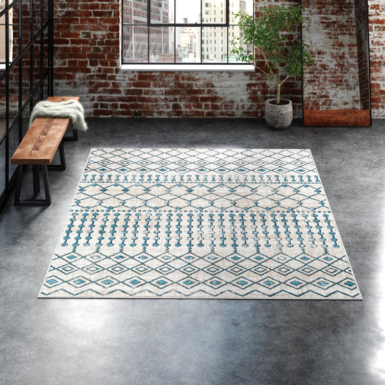 Lyles Machine Washable Moroccan Ink Blue/Gray Area Rug