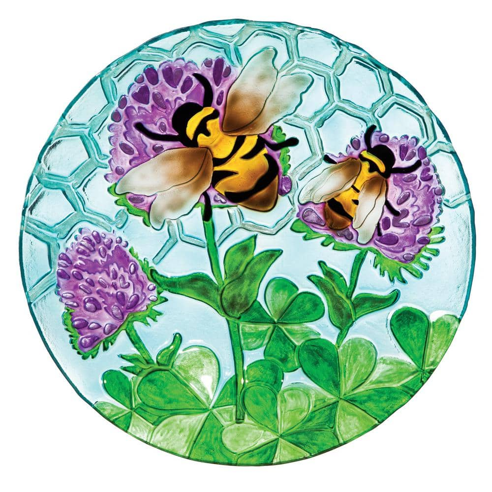 Evergreen 18 in. Busy Bee Days Glass Bird Bath 2GB567ECM