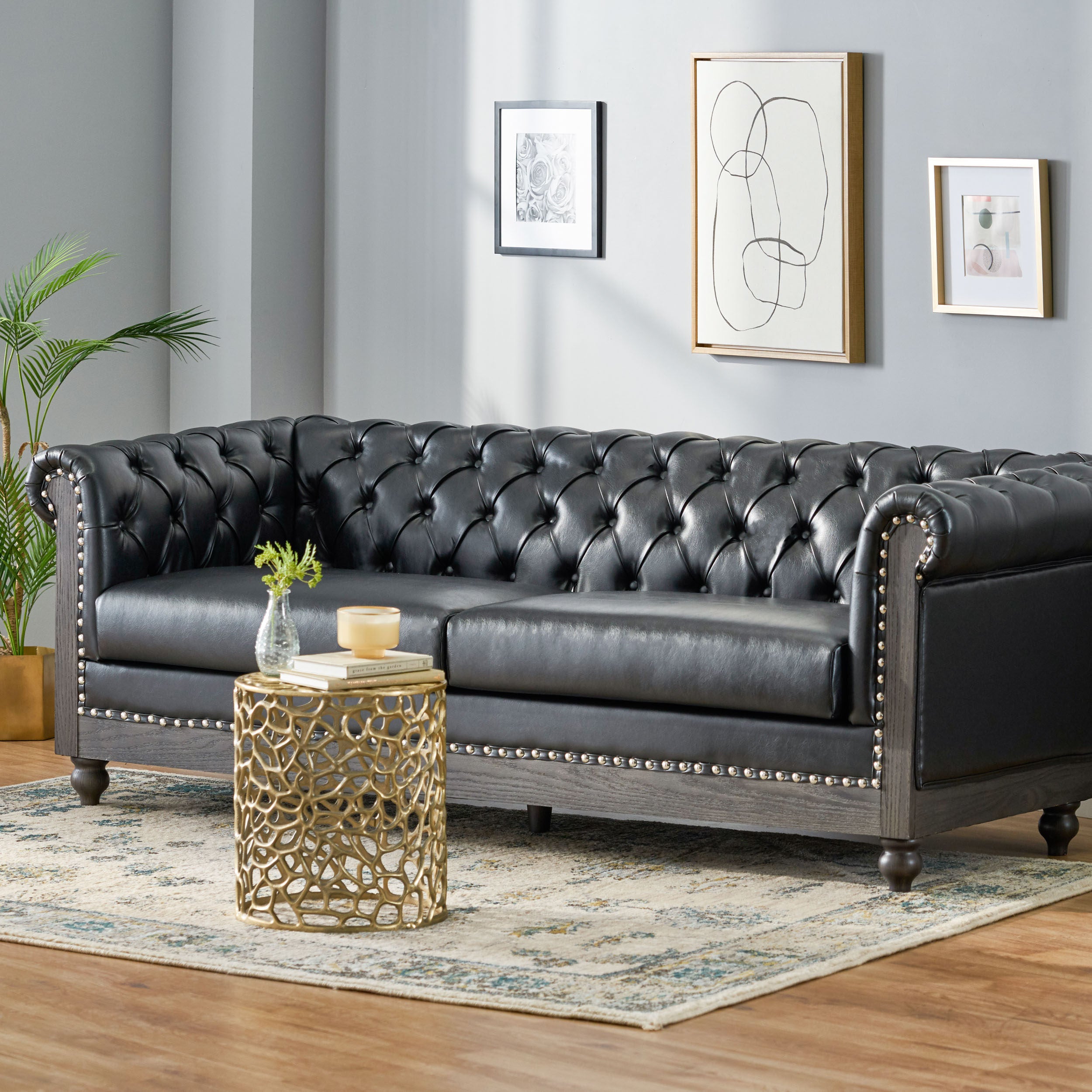 Kinzie Chesterfield Tufted 3 Seater Sofa with Nailhead Trim