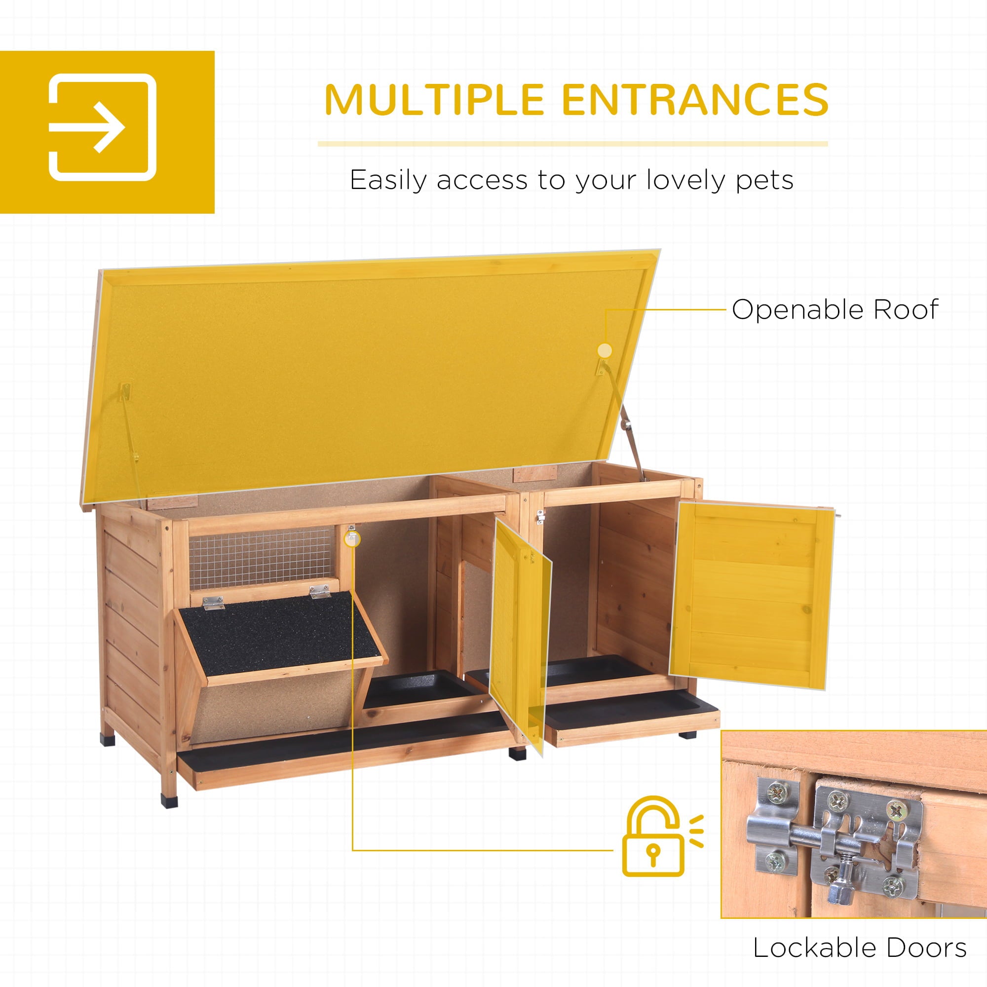 PawHut Bunny Cage w/ Feeding Trough Cleaning Tray for Rabbits and Guinea Pigs