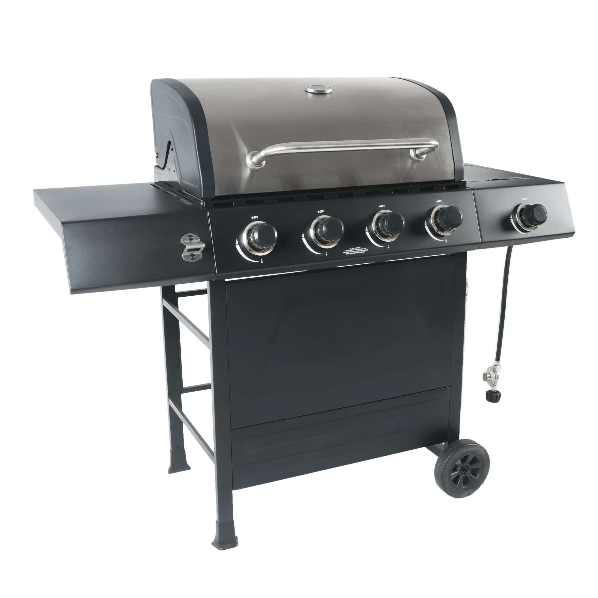 RevoAce 4-Burner Propane Gas Grill with Side Burner， Stainless Steel and Black