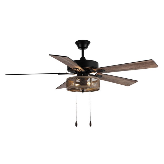 Led 5 blade Dixsie Woodgrain Caged Farmhouse Lighted Ceiling Fan River Of Goods